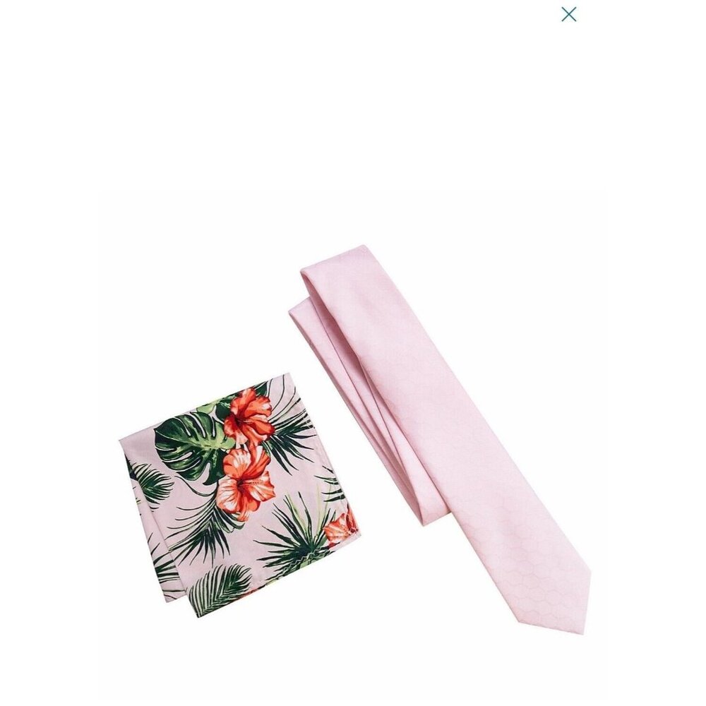 Apt 9 Mens Skinny Neck Tie Pocket Square Pink Occasion Set Tonal Geometric NWT